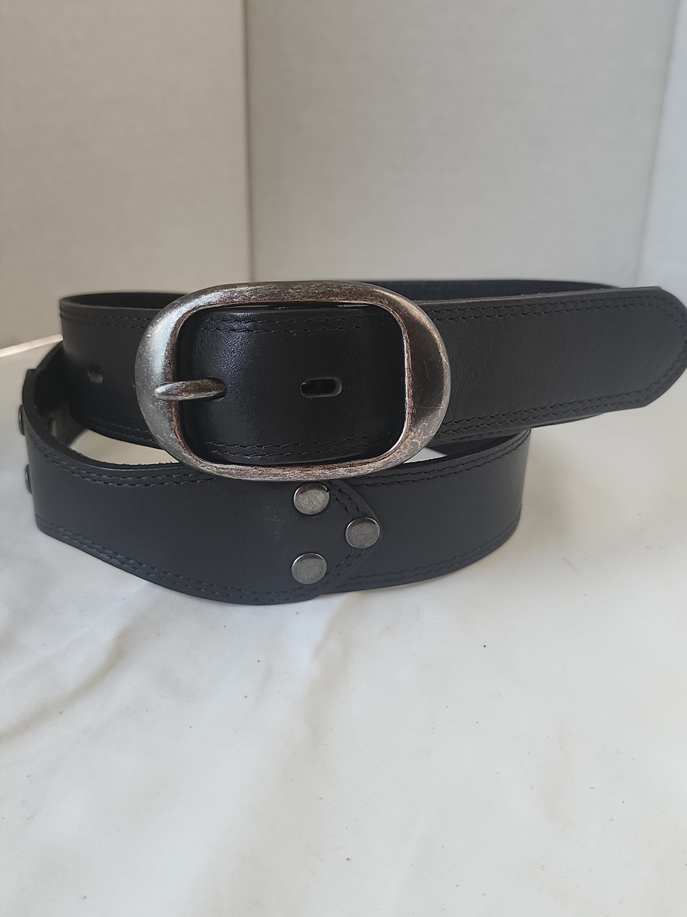 Banana Republic Studded Belt Moto Western Sz L Italian Leather Brass Buckle USA